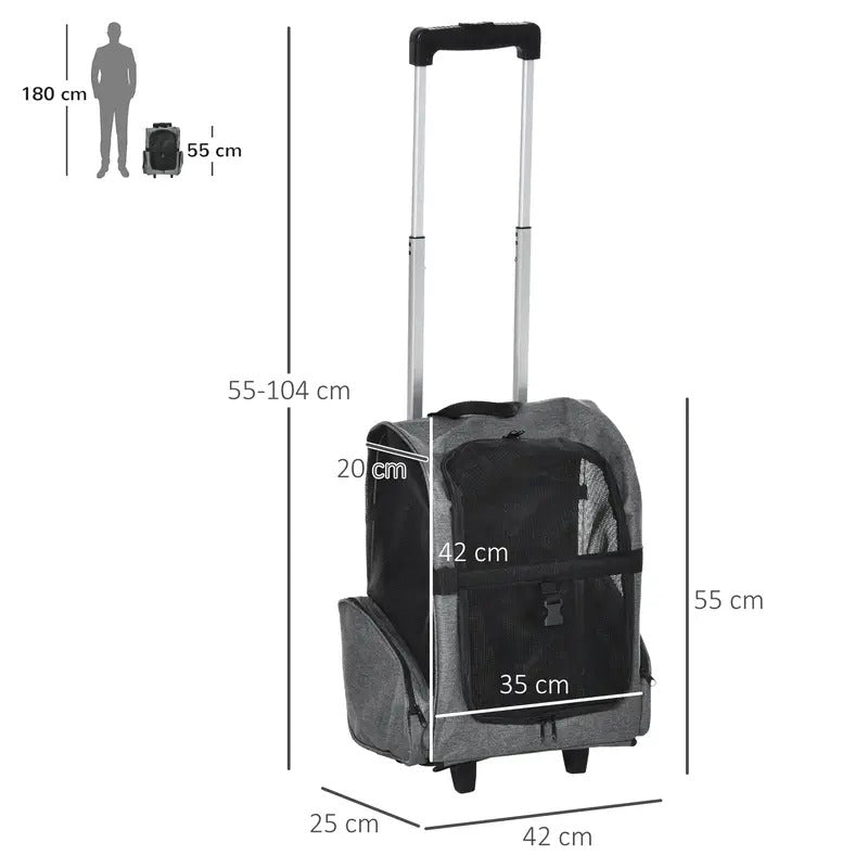 Trasportino Zaino 2 in 1 per Cani e Gatti con Ruote