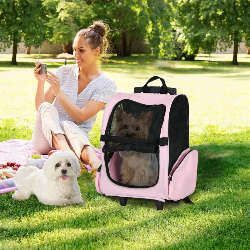 Trasportino Zaino 2 in 1 per Cani e Gatti con Ruote