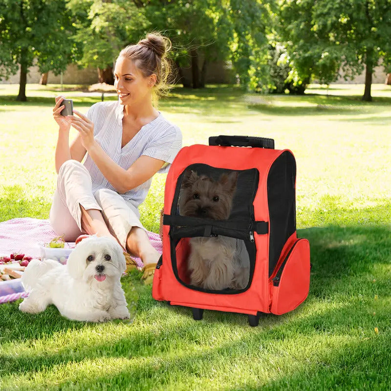 Trasportino Zaino 2 in 1 per Cani e Gatti con Ruote
