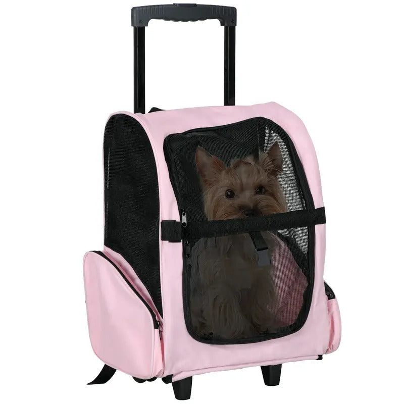 Trasportino Zaino 2 in 1 per Cani e Gatti con Ruote