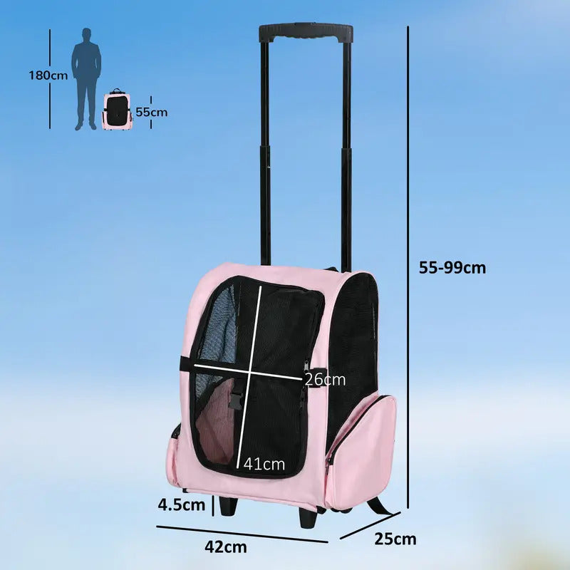 Trasportino Zaino 2 in 1 per Cani e Gatti con Ruote