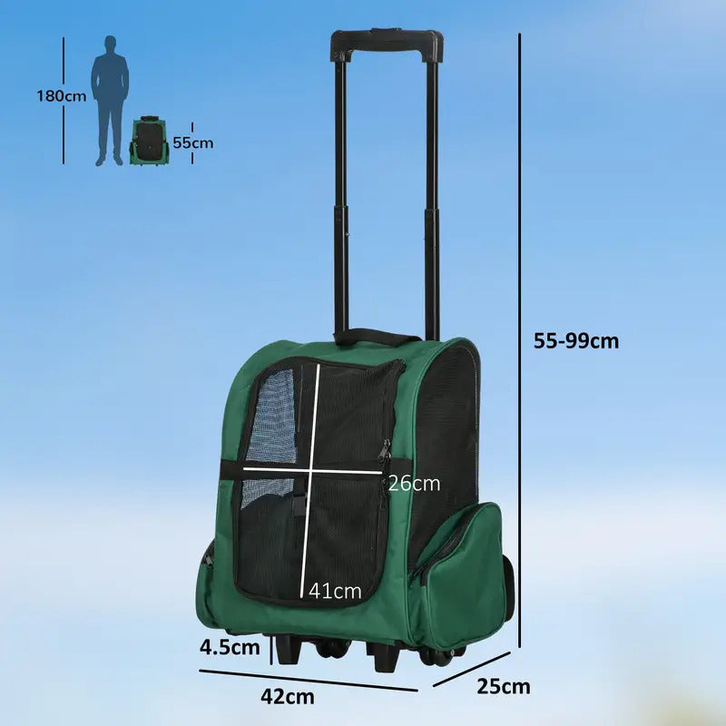 Trasportino Zaino 2 in 1 per Cani e Gatti con Ruote