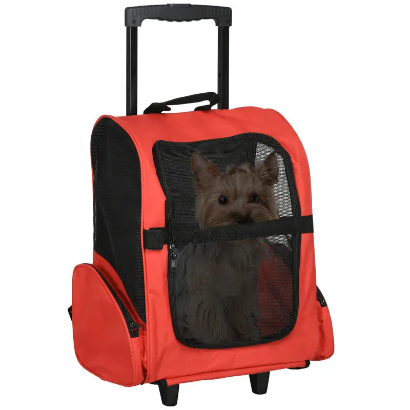 Trasportino Zaino 2 in 1 per Cani e Gatti con Ruote