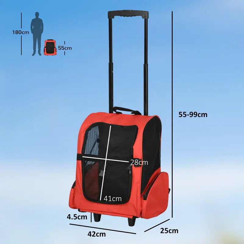 Trasportino Zaino 2 in 1 per Cani e Gatti con Ruote
