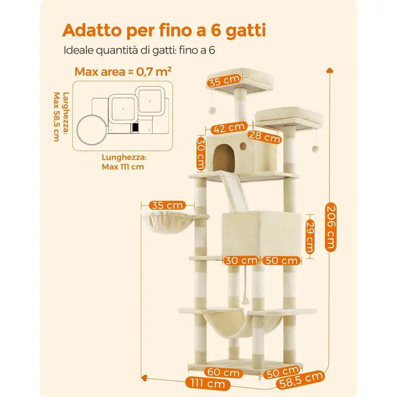 Tiragraffi per Gatti Adulti con 13 Graffiati 2 metri di altezza