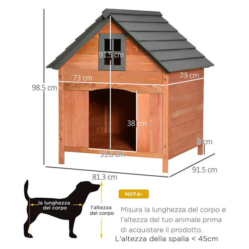 Casetta Rialzata per Cani fino in Legno di Abete per Esterni