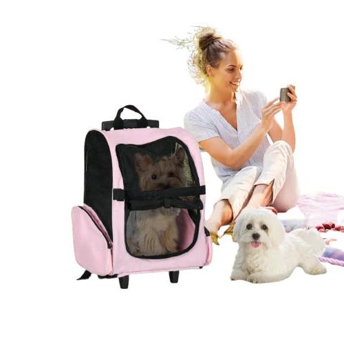 PawHut Trasportino Zaino 2 in 1 per Cani e Gatti con Ruote, Maniglia Telescopica e Tasche Laterali, 42x25x55cm